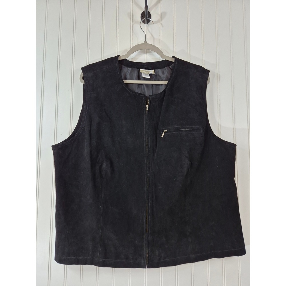 Coldwater Creek Black Genuine Suede Leather Zip Front Vest Plus Size 2X Lined